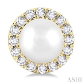 4.5 MM White Cultured Pearl and 1/8 Ctw Round Cut Diamond Halo Stud Earrings in 10K Yellow Gold