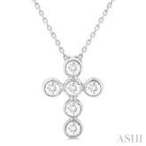 1/4 Ctw Round Cut Diamond 6-Stone Bezel Set Cross Pendant With Chain in 14K White Gold