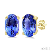 5X3 MM Oval Shape Tanzanite Precious Stud Earrings in 14K Yellow Gold