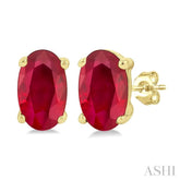 5X3 MM Oval Shape Ruby Precious Stud Earrings in 14K Yellow Gold