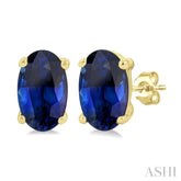 5X3 MM Oval Shape Sapphire Precious Stud Earrings in 14K Yellow Gold