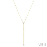 7 MM Round Shape Cultured Pearl and 1/20 Ctw Round Cut Diamond Lariat Necklace in 14K Yellow Gold