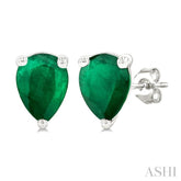 5X3 MM Pear Shape Emerald Precious Stud Earrings in 14K White Gold