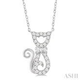 1/10 Ctw Cat Shape Petite Single Cut Diamond Fashion Pendant With Chain in 10K White Gold