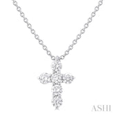 1/4 Ctw Round Cut Diamond Christian Cross 6-Stone Fashion Pendant With Chain in 14K White Gold