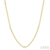 1/2 Ctw Bezel-Set Round-Cut Diamond Curb & Cuban Link Fashion Station Necklace in 14K Yellow Gold