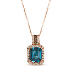 14K 0.40ct-Diamond 3.50ct/London-BlueTopaz Fashion Necklace