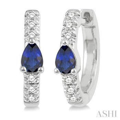 10K 0.10ct-Diamond Sapphire Hoop Earrings
