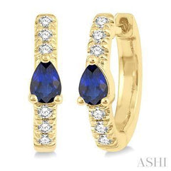10K 0.10ct-Diamond Sapphire Hoop Earrings