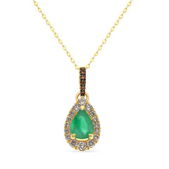 14K-Honey-Gold .50ct Costa-Smeralda-Emerald .27ct-Nude-&-Chocolate Diamond-Pendant