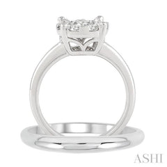 1 ctw Lovebright Round Cut Diamond Wedding Set With 3/4 ctw Circular Engagement Ring and 1/3 ctw U-Shape Center Wedding Band in 14K White Gold