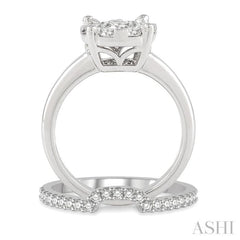 1/2 ctw Lovebright Round Cut Diamond Wedding Set With 1/3 ctw Circular Engagement Ring and 1/5 ctw U-Shape Center Wedding Band in 14K White Gold
