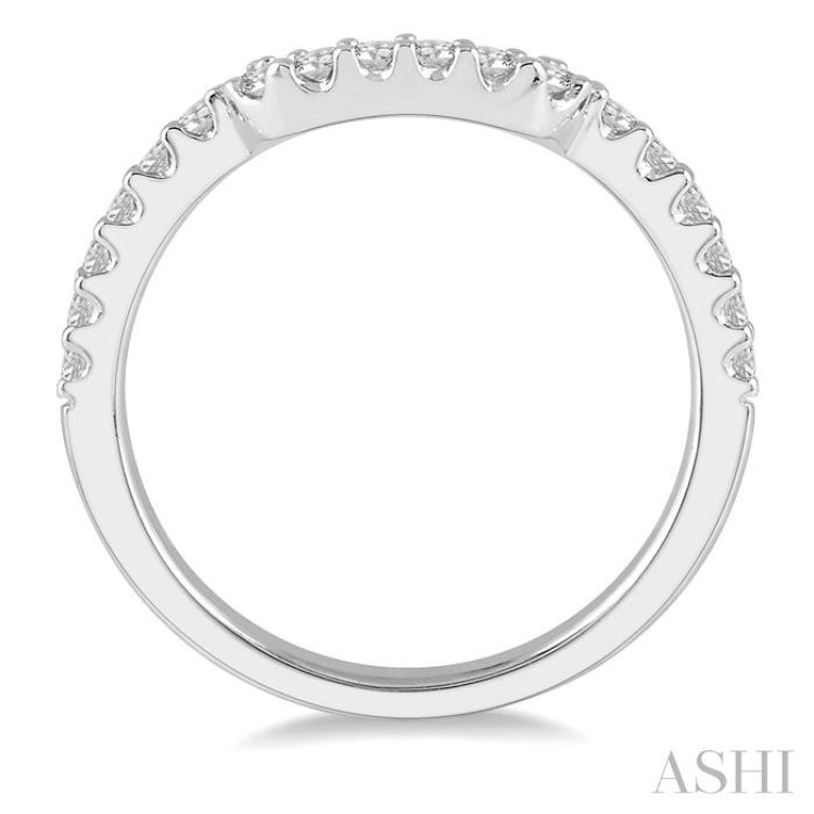 1/3 ctw U-Shape Center Round Cut Diamond Wedding Band in 14K White Gold