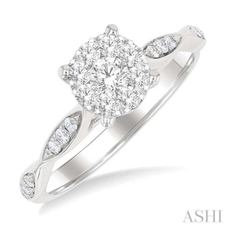 1/2 ctw Round Shape Lovebright Marquise Carved Round Cut Diamond Engagement Ring in 14K Yellow and White Gold