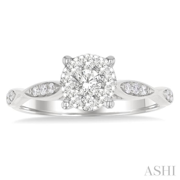 1/2 ctw Round Shape Lovebright Marquise Carved Round Cut Diamond Engagement Ring in 14K Yellow and White Gold