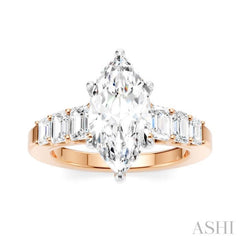 1 Ctw Marquise Shape Emerald and Round Cut Diamond Semi-Mount Engagement Ring in 14K Rose and White Gold