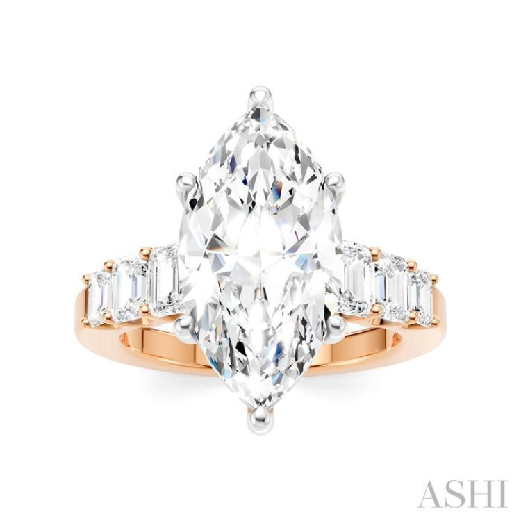 1 1/4 Ctw Marquise Shape Emerald and Round Cut Diamond Semi-Mount Engagement Ring in 14K Rose and White Gold