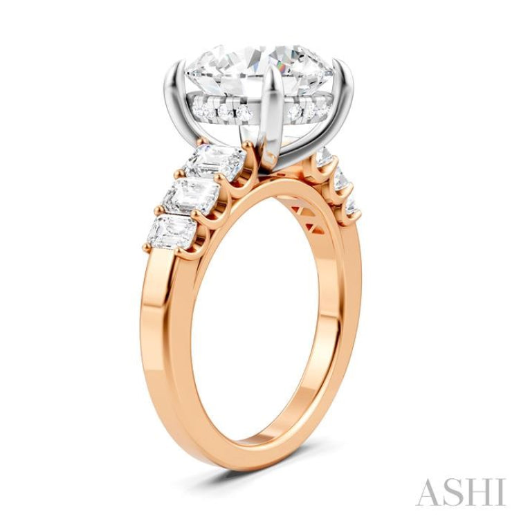 1 1/4 Ctw Round Shape Emerald and Round Cut Diamond Semi-Mount Engagement Ring in 14K Rose and White Gold