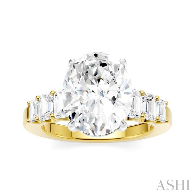 1 1/4 Ctw Oval Shape Emerald and Round Cut Diamond Semi-Mount Engagement Ring in 14K Yellow and White Gold