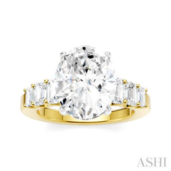 1 1/4 Ctw Oval Shape Emerald and Round Cut Diamond Semi-Mount Engagement Ring in 14K Yellow and White Gold