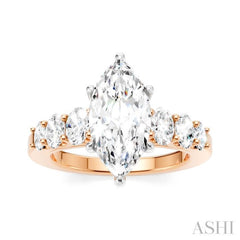1 Ctw Marquise Shape Oval and Round Cut Diamond Semi-Mount Engagement Ring in 14K Rose and White Gold