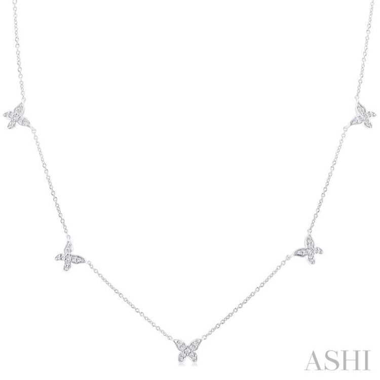 1/5 ctw Butterfly Motif Round Cut Diamond Station Necklace in 14K White Gold