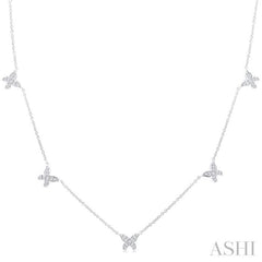 1/5 ctw Butterfly Motif Round Cut Diamond Station Necklace in 14K White Gold