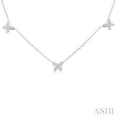 1/5 ctw Butterfly Motif Round Cut Diamond Station Necklace in 14K White Gold