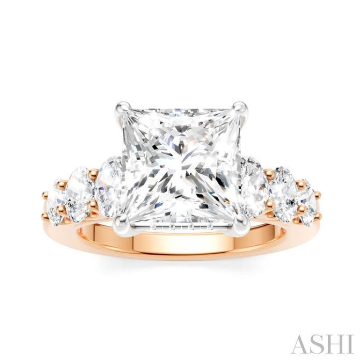 1 1/4 Ctw Princess Shape Oval and Round Cut Diamond Semi-Mount Engagement Ring in 14K Rose and White Gold