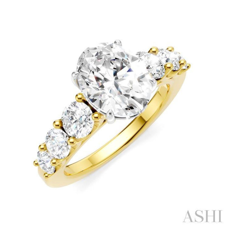 1 Ctw Oval Shape Round Cut Diamond Semi-Mount Engagement Ring in 14K Yellow and White Gold