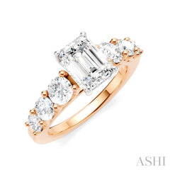 1 1/10 Ctw Emerald Shape Round Cut Diamond Semi-Mount Engagement Ring in 14K Rose and White Gold