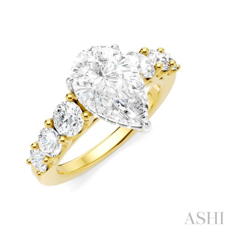 1 1/10 Ctw Pear Shape Round Cut Diamond Semi-Mount Engagement Ring in 14K Yellow and White Gold