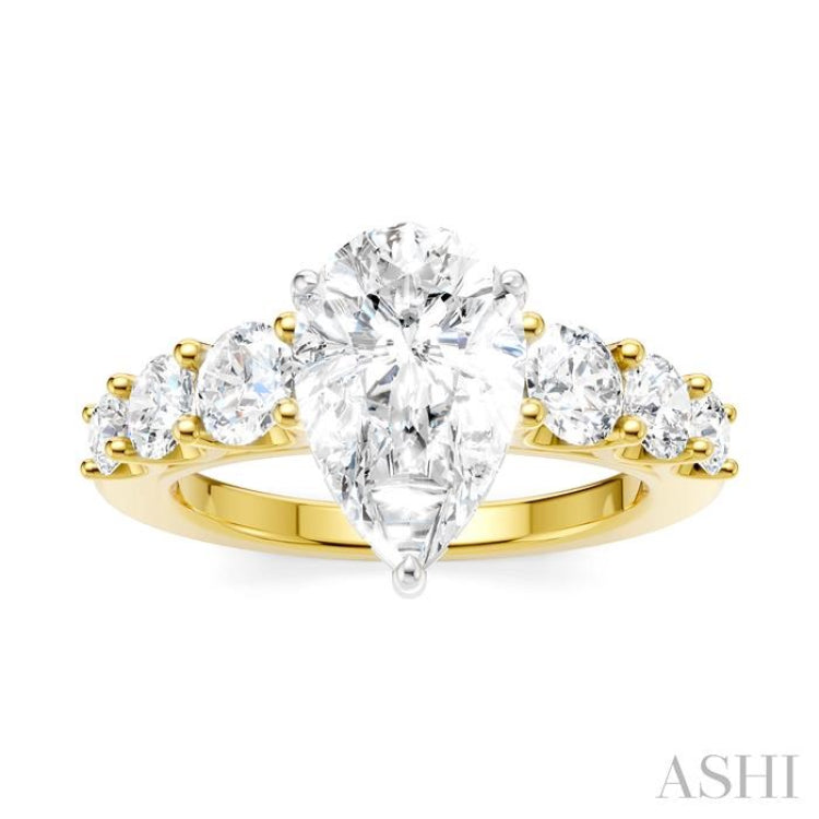 1 1/10 Ctw Pear Shape Round Cut Diamond Semi-Mount Engagement Ring in 14K Yellow and White Gold