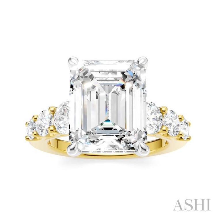 1 1/4 Ctw Emerald Shape Round Cut Diamond Semi-Mount Engagement Ring in 14K Yellow and White Gold