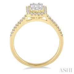 5/8 ctw Emerald Shape Baguette and Round Cut Diamond Ring in 14K Yellow and White Gold