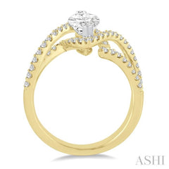 5/8 Ctw Marquise Center Bypass Shank Semi-Mount Round Cut Diamond Ring in 14K Yellow and White Gold