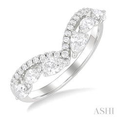 7/8 ctw Curved Chevron Mixed Shape Diamond Cut Fashion Ring in 14K White Gold