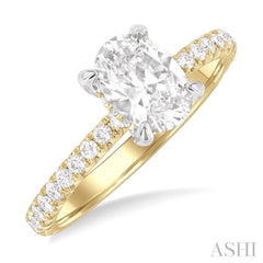1/2 Ctw Oval Shape Semi-Mount Diamond Engagement Ring in 14K Yellow Gold