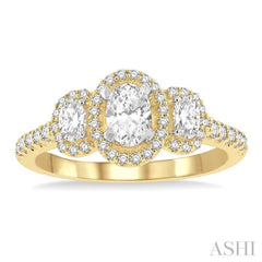 5/8 Ctw Oval Shape Past, Present & Future Round Cut Diamond Semi-Mount Engagement Ring in 14K Yellow and White Gold
