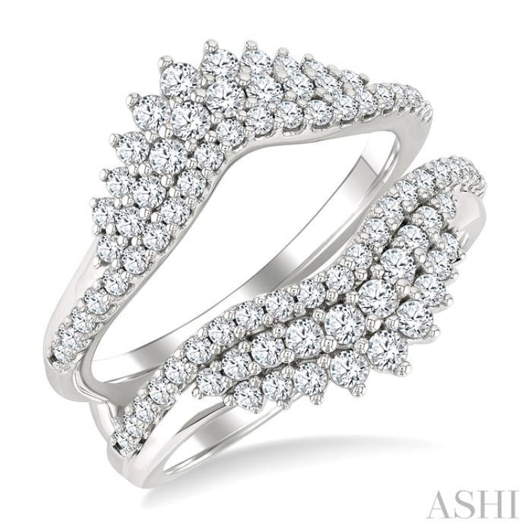 1 Ctw Triple Row Round Cut Diamond Insert Ring in 14K White Gold