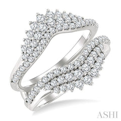 1 Ctw Triple Row Round Cut Diamond Insert Ring in 14K White Gold