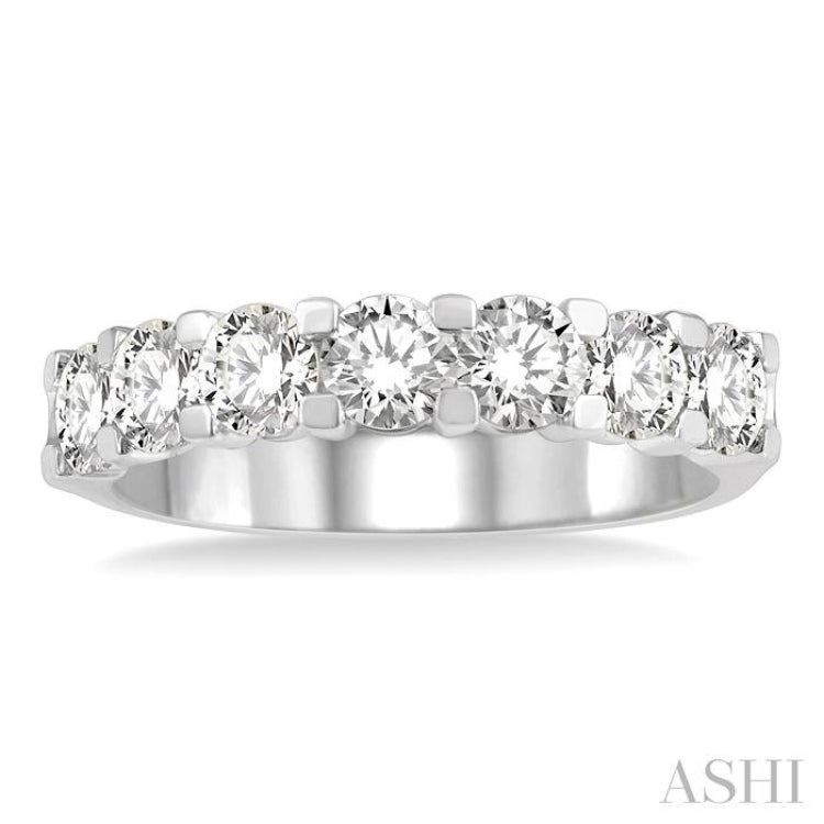 2 Ctw 7 Stone Round Cut Diamond Wedding Band in 14K White Gold