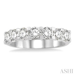 2 Ctw 7 Stone Round Cut Diamond Wedding Band in 14K White Gold