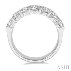 2 Ctw 7 Stone Round Cut Diamond Wedding Band in 14K White Gold