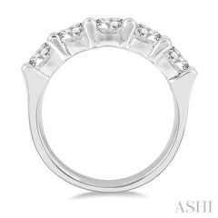 2 Ctw 5 Stone Round Cut Diamond Wedding Band in 14K White Gold