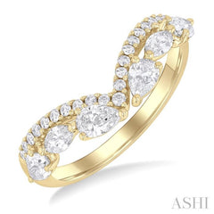 7/8 ctw Curved Chevron Mixed Shape Diamond Cut Fashion Ring in 14K Yellow Gold