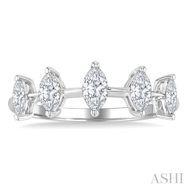 3/4 Ctw Marquise Cut Diamond Half Eternity 5-Stone Fashion Band in 14K White Gold