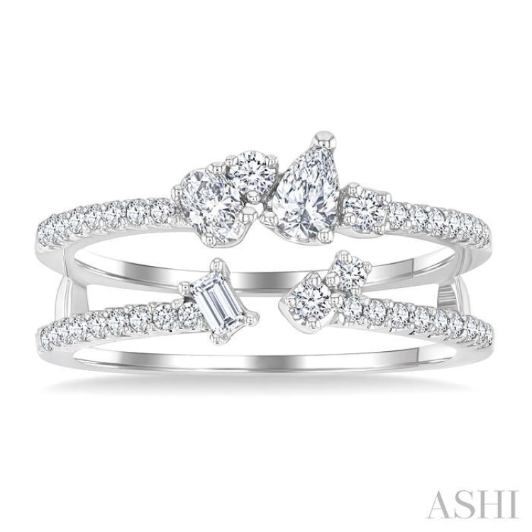 5/8 Ctw Mixed Diamond Cut Fashion Open Ring in 14K White Gold