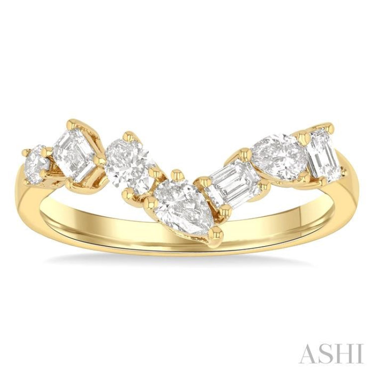 3/4 Ctw Mixed Cut Diamond Chevron Fashion Band in 14K Yellow Gold