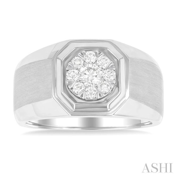 1/2 ctw Octagonal Shape Lovebright Round Cut Diamond Men's Ring in 10K White Gold
